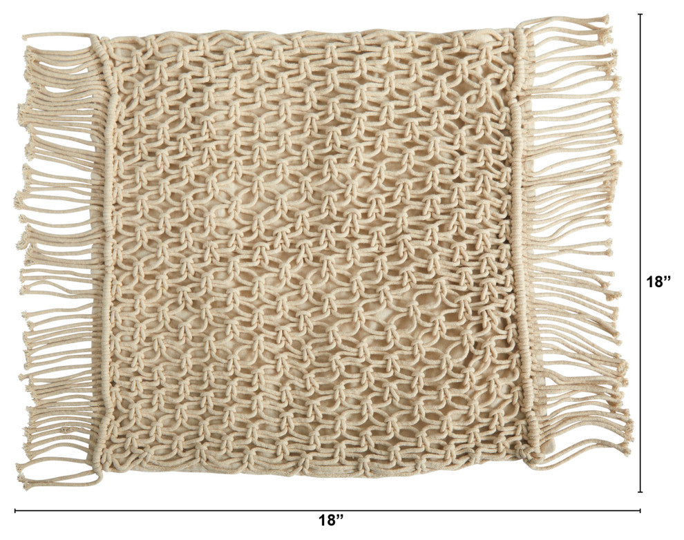 18" Boho Fringed Woven Macrame Decorative Pillow Cover