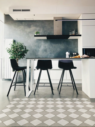 Joli Sol Checkers Ivory and Gray Vinyl Mat, 36x60 Rectangle