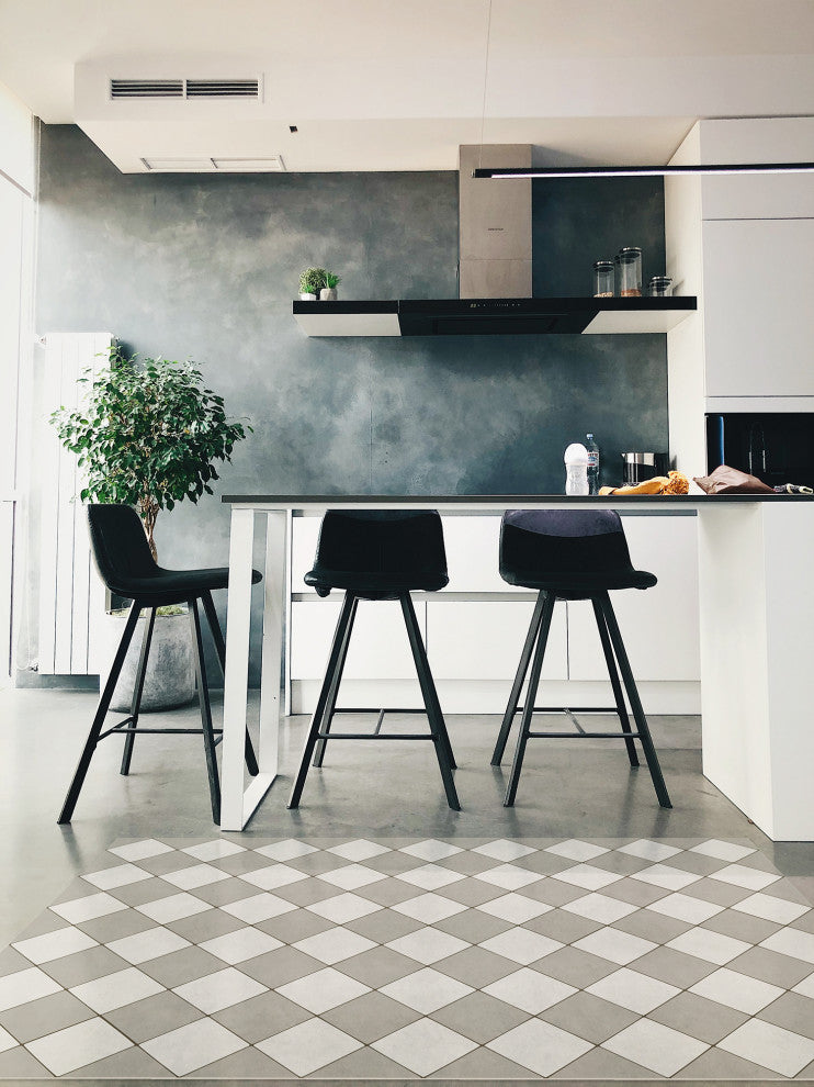 Joli Sol Checkers Ivory and Gray Vinyl Mat, 36x60 Rectangle