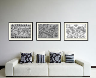 Land Vintage Map Print On Canvas With Black Custom Frame, 28" X 37"