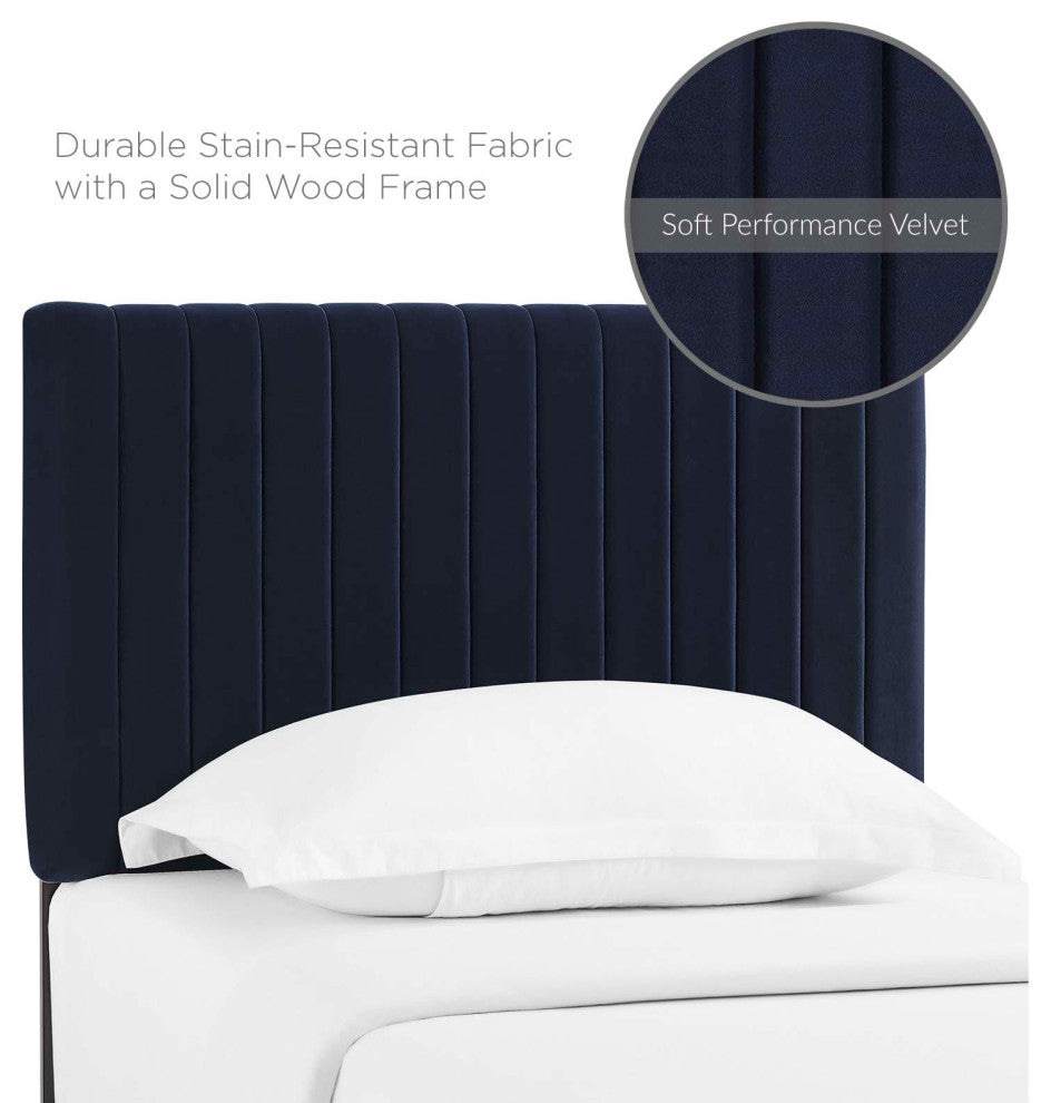 Contemporary Modern Bedroom Twin Size Headbaord, Velvet Fabric, Navy Blue