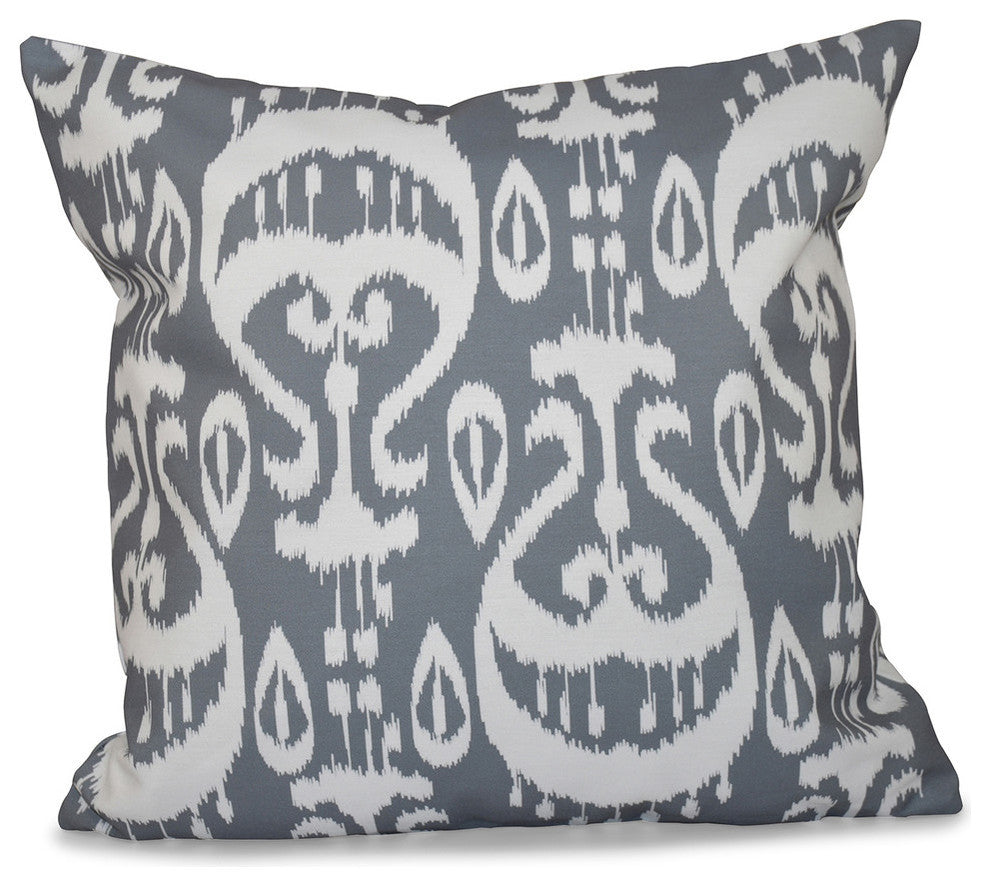 Ikat , Geometric Print Pillow, Gray, 26"x26"