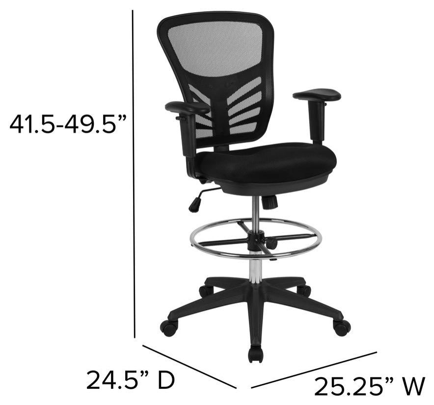 Mid-Back Black Mesh Ergonomic Drafting Chair with Adjustable Chrome Foot...