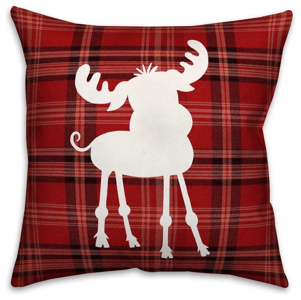 Plaid Baby Moose 16x16 Spun Poly Pillow