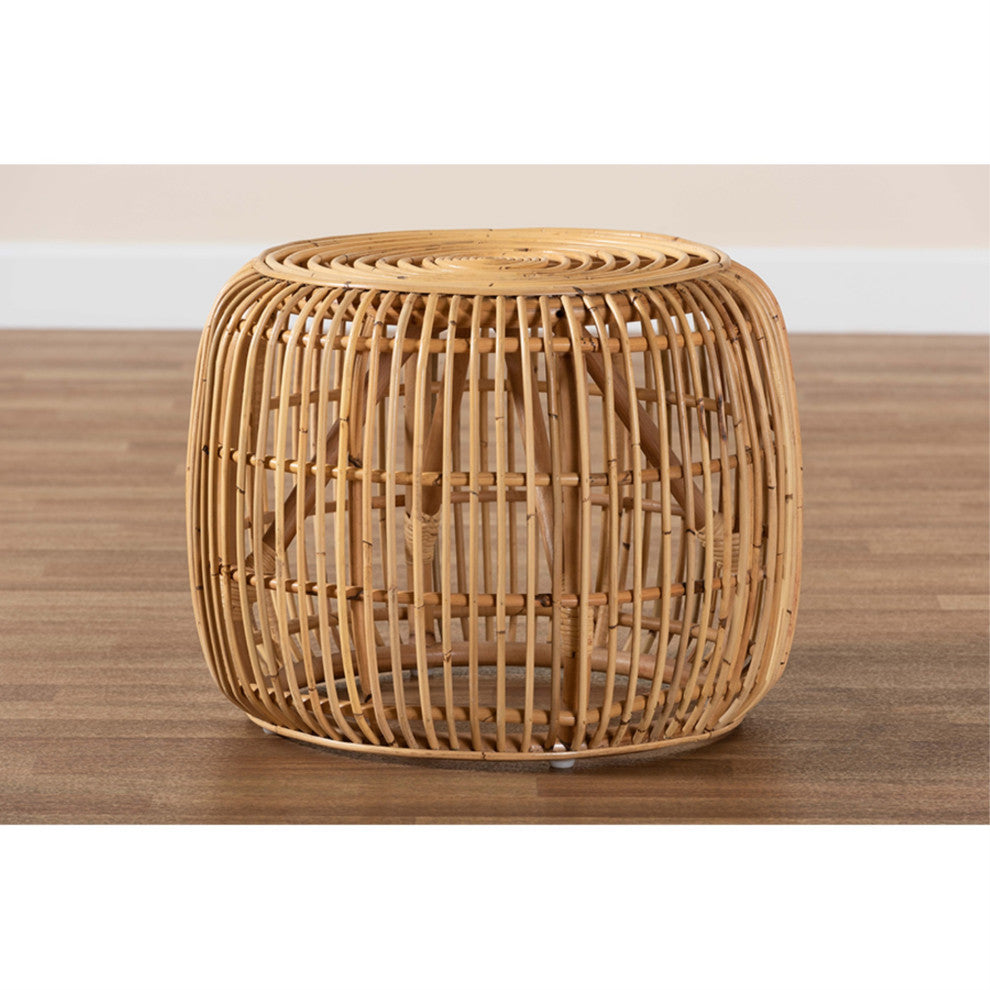 Baxton Studio Maverick Modern Bohemian Natural Brown Rattan End Table