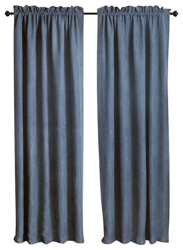 84" by 52" Microsuede Blackout Curtain Panels, Set of 2, Aqua Blue, Indigo