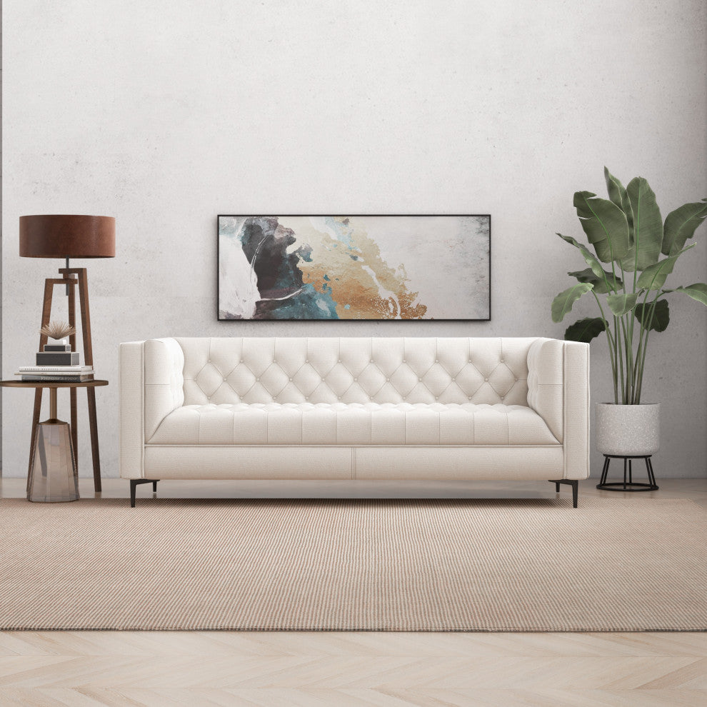 Houston Mid-Century Modern Luxury Chesterfield French Boucle Sofa, Cream