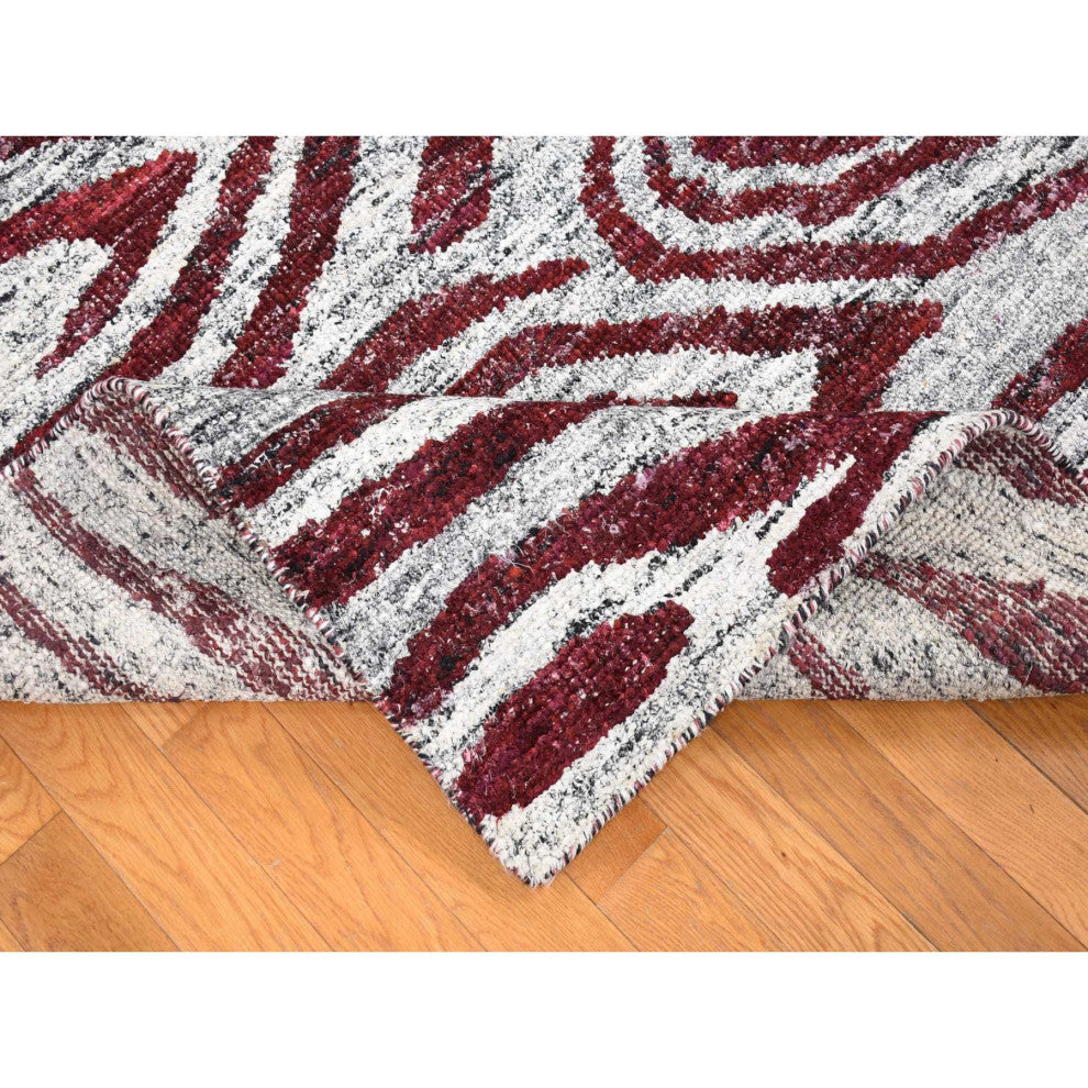 Ivory Man Made Silk Hand Knotted With Tree Bark Design Oriental Rug 9'x11'7"