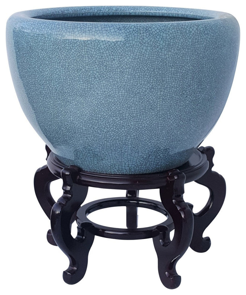 Light Celadon Planter In Japanese Style Porcelain Container, 22", Light Celadon