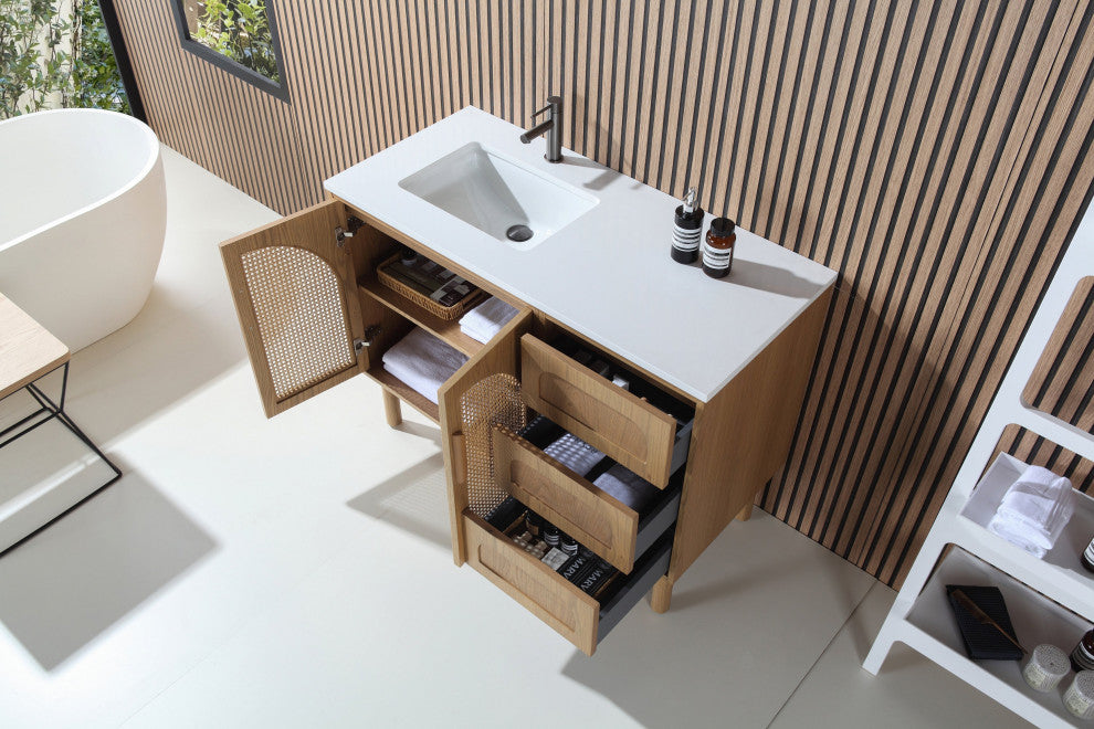 Nara Mid-Century Freestanding Bathroom Vanity, Pecan Oak, 48"