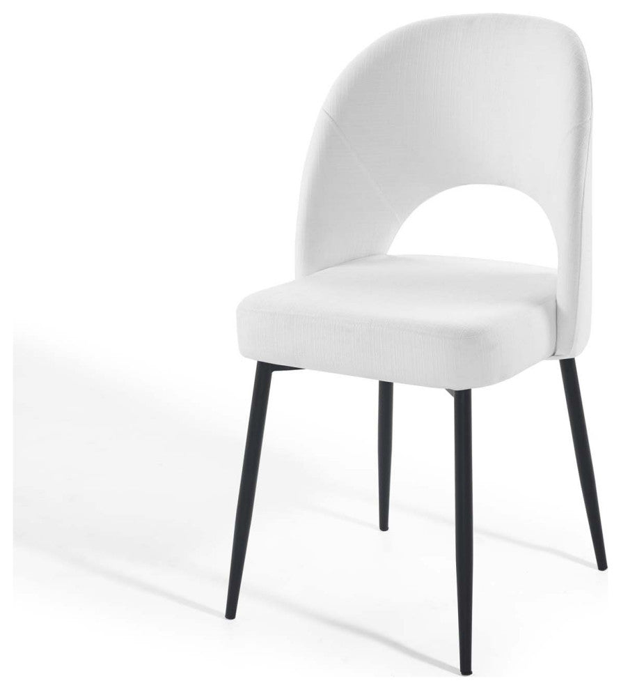 Side Dining Chair, Set of 2, Fabric, Metal, Black White, Cafe Bistro Restaurant