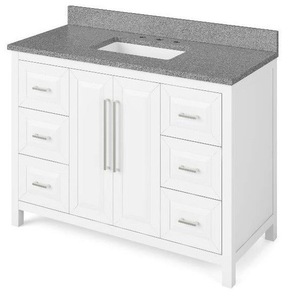 Cade Transitional 48" White Bathroom Vanity, Steel Grey Cultured Marble Vanity T