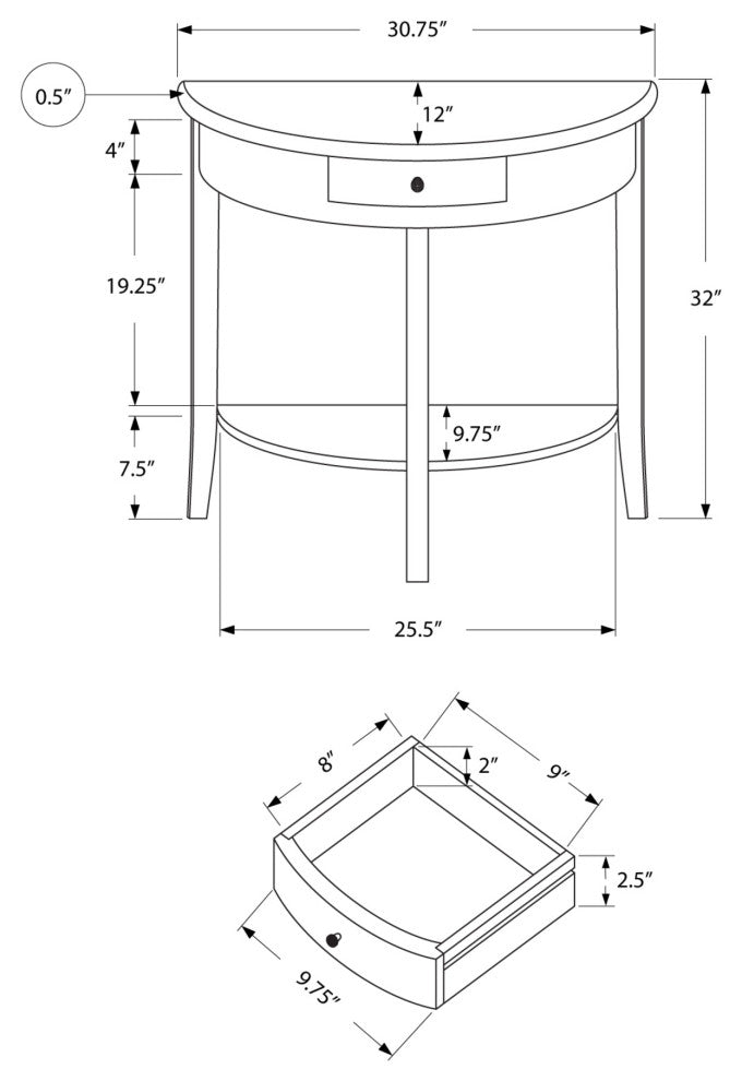 HomeRoots 12" x 30.75" x 32" Cherry Solid Wood Finish Accent Table
