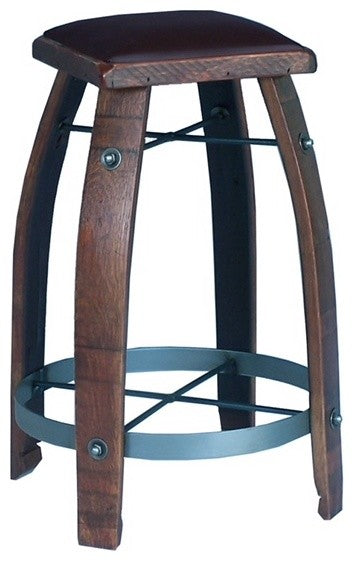 Barrel Stave Stool With Chocolate Leather Top, Caramel, 30"
