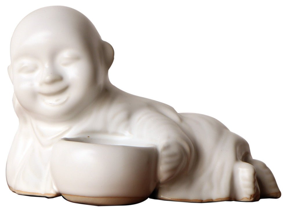 Reclining Ceramic Monk, Incense or Tealight Holder