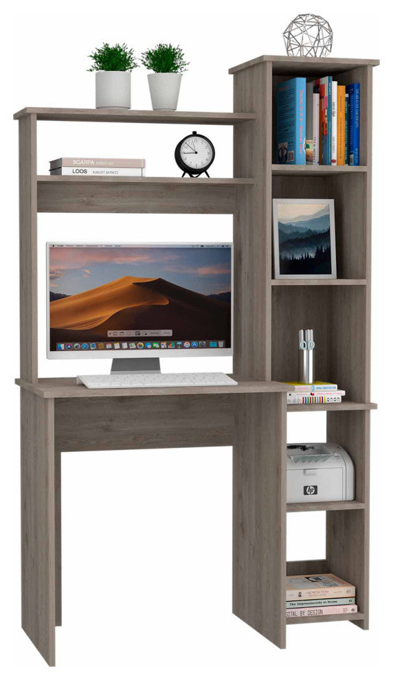 Nashville Writing Desk with 6 Open Shelves, Light Gray