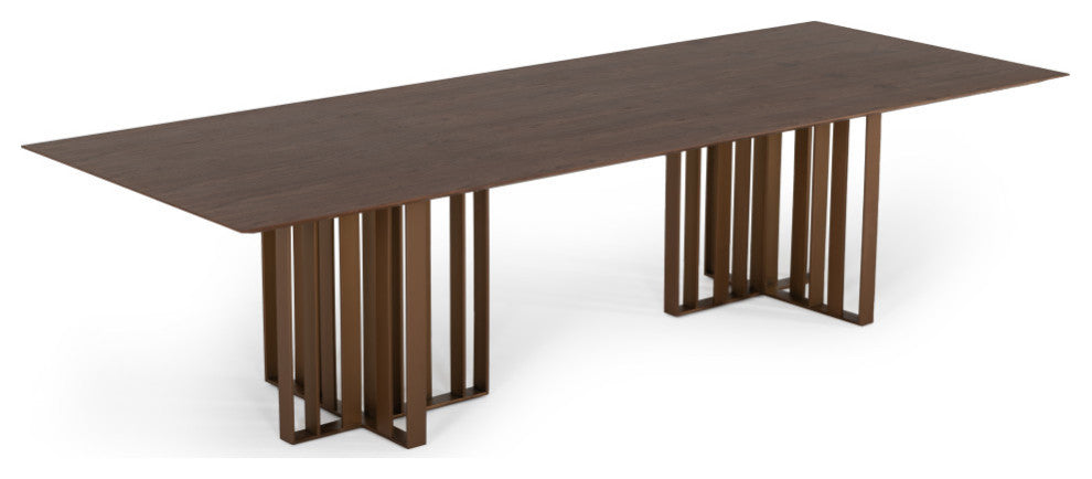 Modrest Livia Modern Walnut and Brass Stainless Steel Dining Table