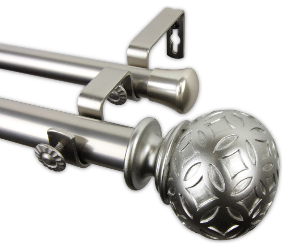 Plaid 1" Double Curtain Rod, Black, Satin Nickel, 160"-240"