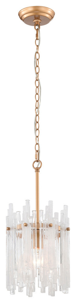 Eva 1 Light Clear Glass Bars Drum Chandelier, Shiny Bronze Finish