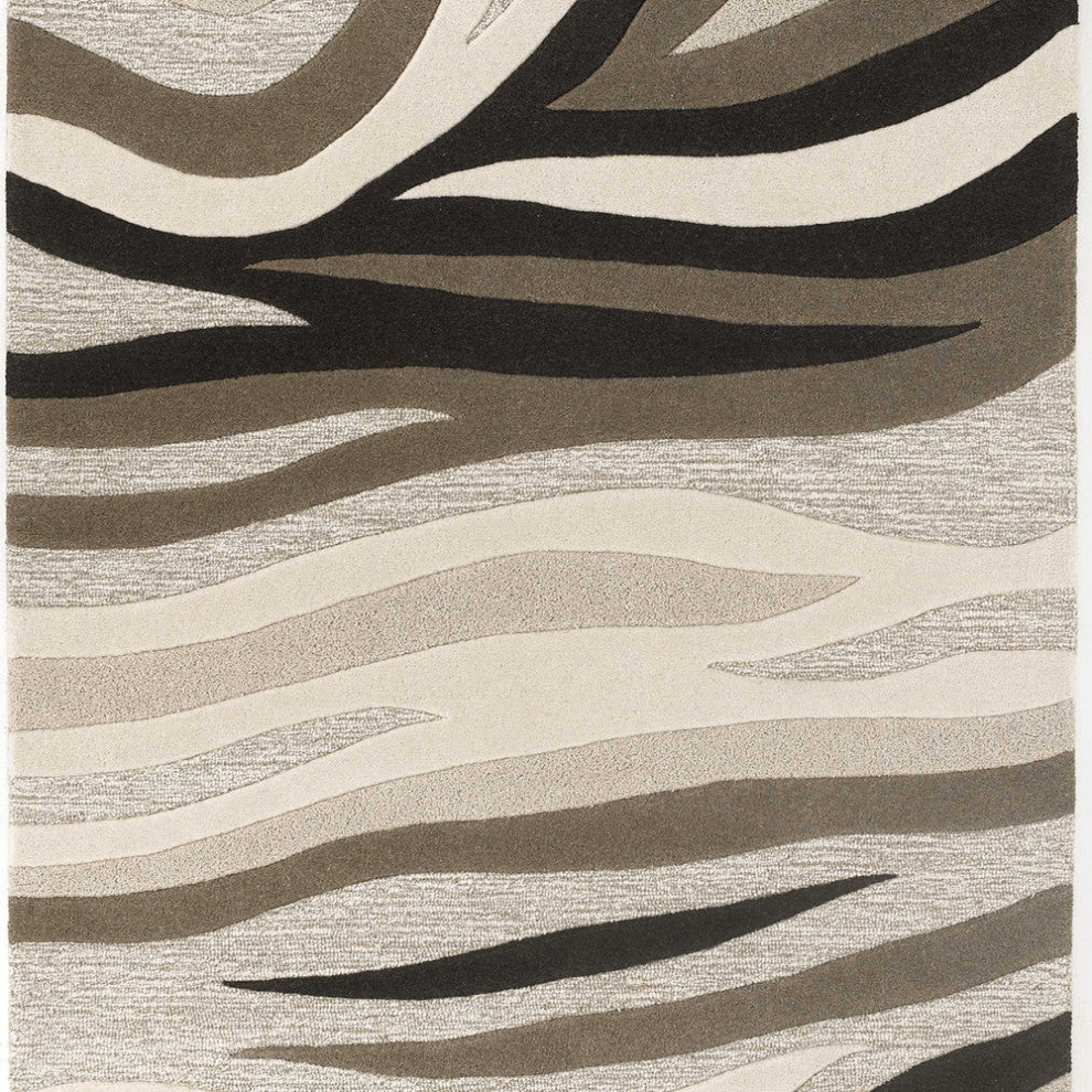 5'X8' Natural Beige Hand Tufted Abstract Waves Indoor Area Rug