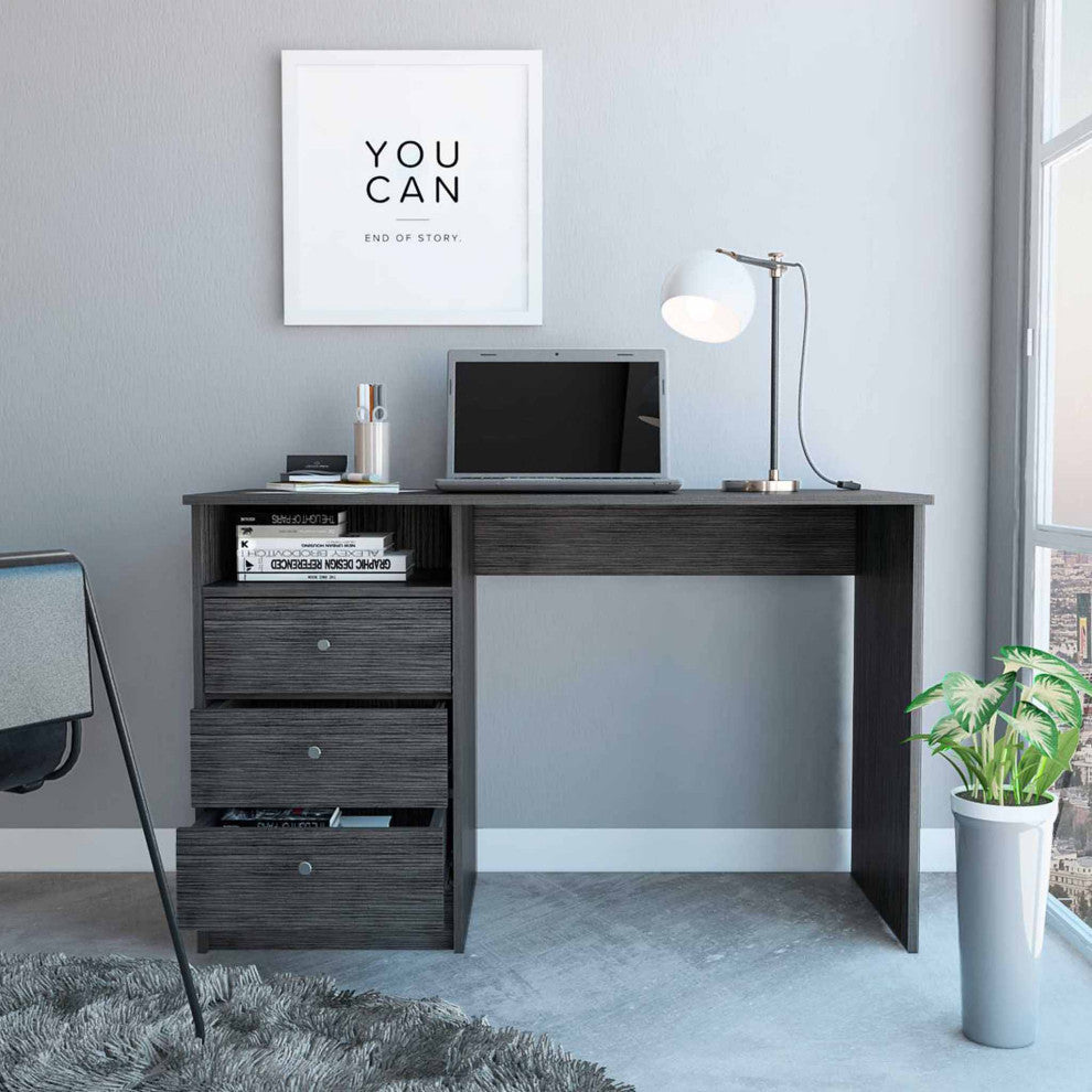 Naples 30-inch Tall Computer Desk with 3 Drawers, Smoky Oak
