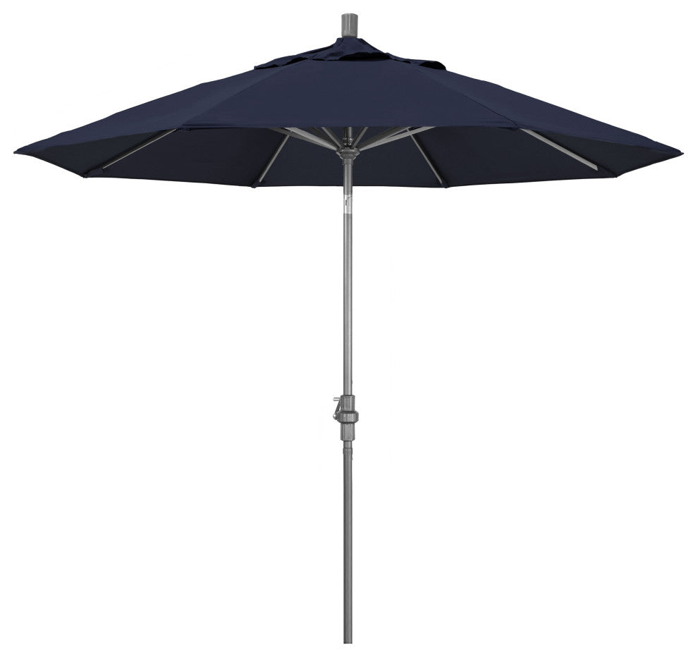 9' Grey Collar Tilt Lift Fiberglass Rib Aluminum Umbrella, Pacifica, Navy