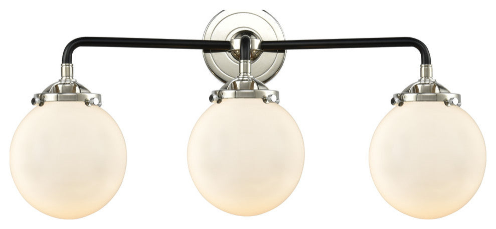 3-Light Beacon 24" Sconce, Black Polished Nickel, Glass: Gloss White