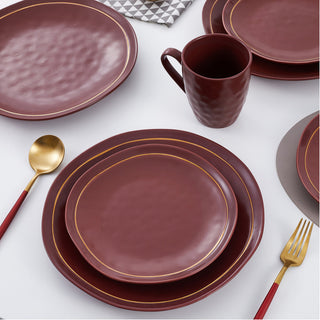 Stone Lain Clara Porcelain 32 Piece Dinnerware Set, Burgundy