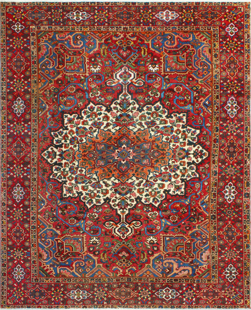 Fine Vintage Bakhtiari Cidem Red/Ivory Rug, 9'10 x 12'3