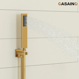 10inch Wall Mounted Rain Shower System With Handheld & Unique Shower Arm, Brushed Gold