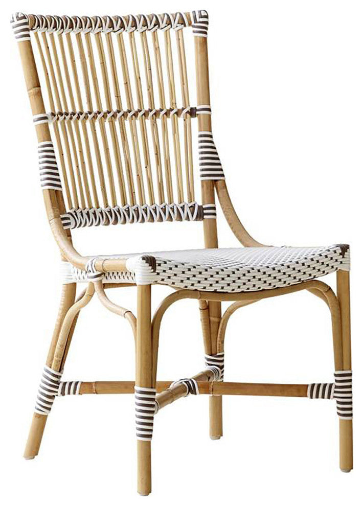 Monique Rattan Bistro Side Chair - White with Cappuccino Dots