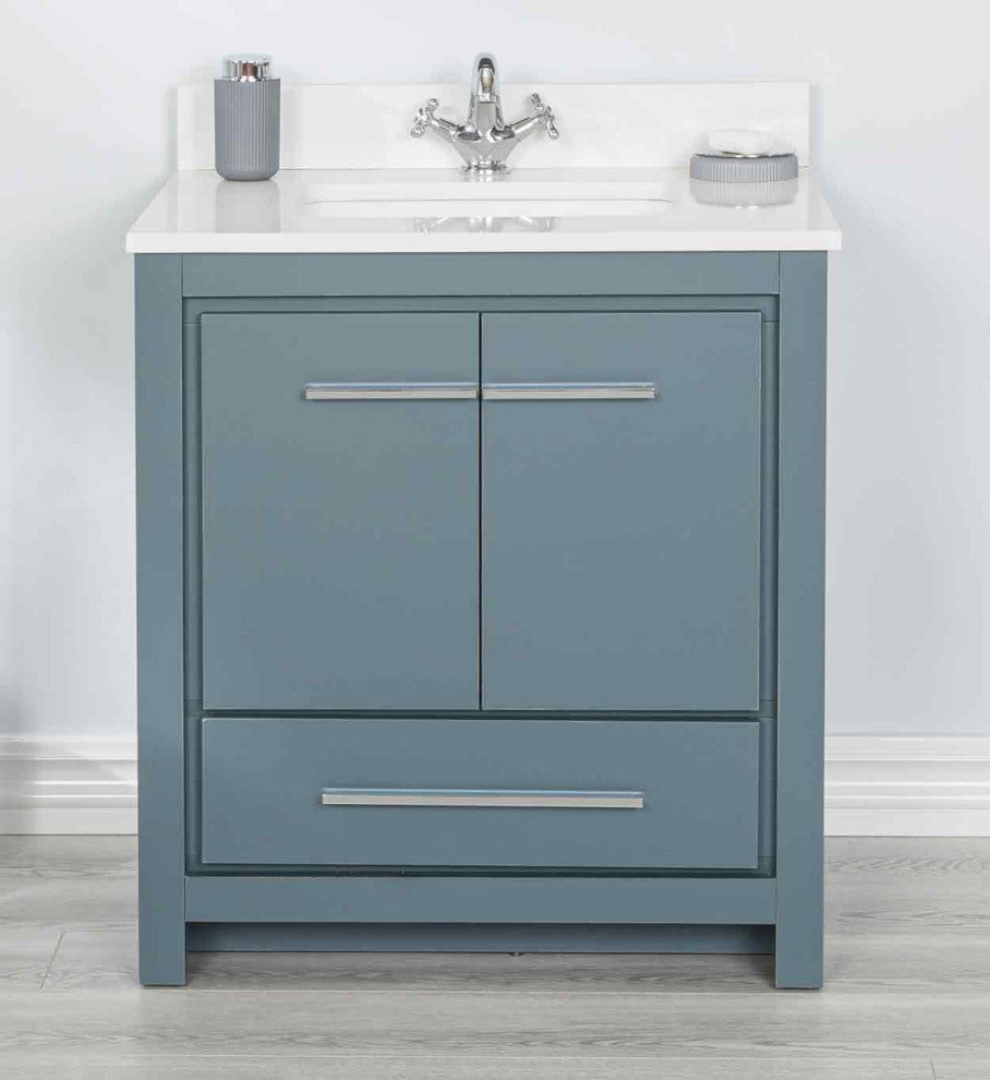 Mila Collection 30" Bathroom Vanity With Sink, Mirror, Countertop, Alasca Blue