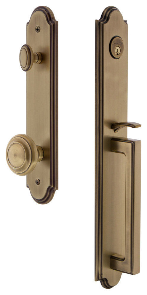 Arc 1-Piece Dummy Handleset, D Grip and Circulaire Knob, Vintage Brass, 848542