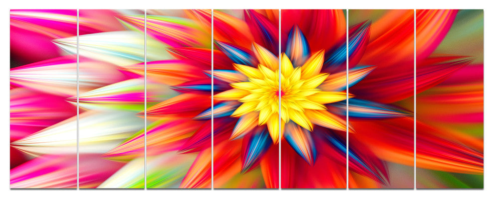 Amazing Dance of Red Petals, Floral Canvas Art Print, 83"x32", 7 Panels