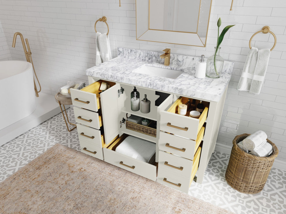 Malibu 48" Single Sink Bath Vanity in Fine Grain 2" Carrara Quartz