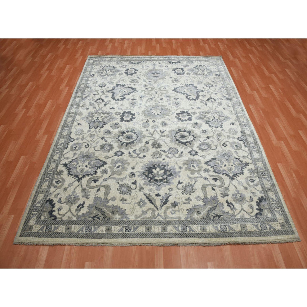 Ivory 100% Wool Anatolian Design Oushak Hand Knotted Oriental Rug, 8'2"x10'5"
