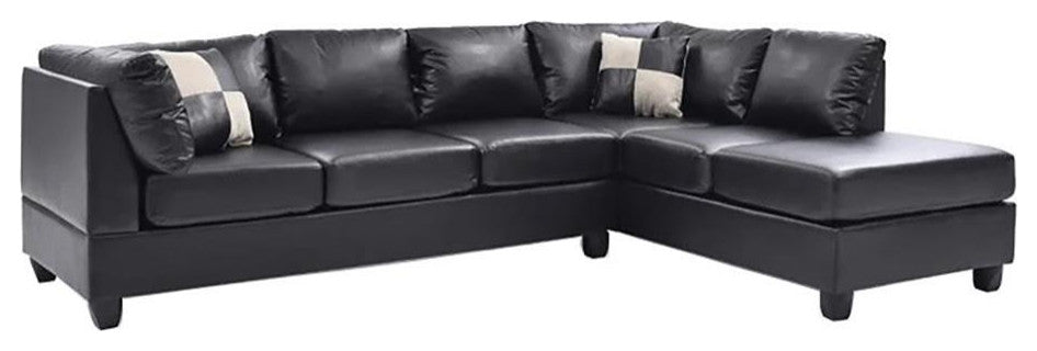 Maklaine Contemporary Faux Leather Living Room Sectional in Black
