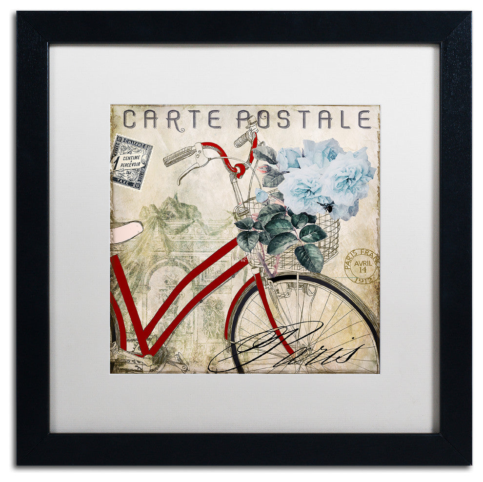 Color Bakery 'Postale Paris II' Art, Black Frame, White Matte, 16"x16"