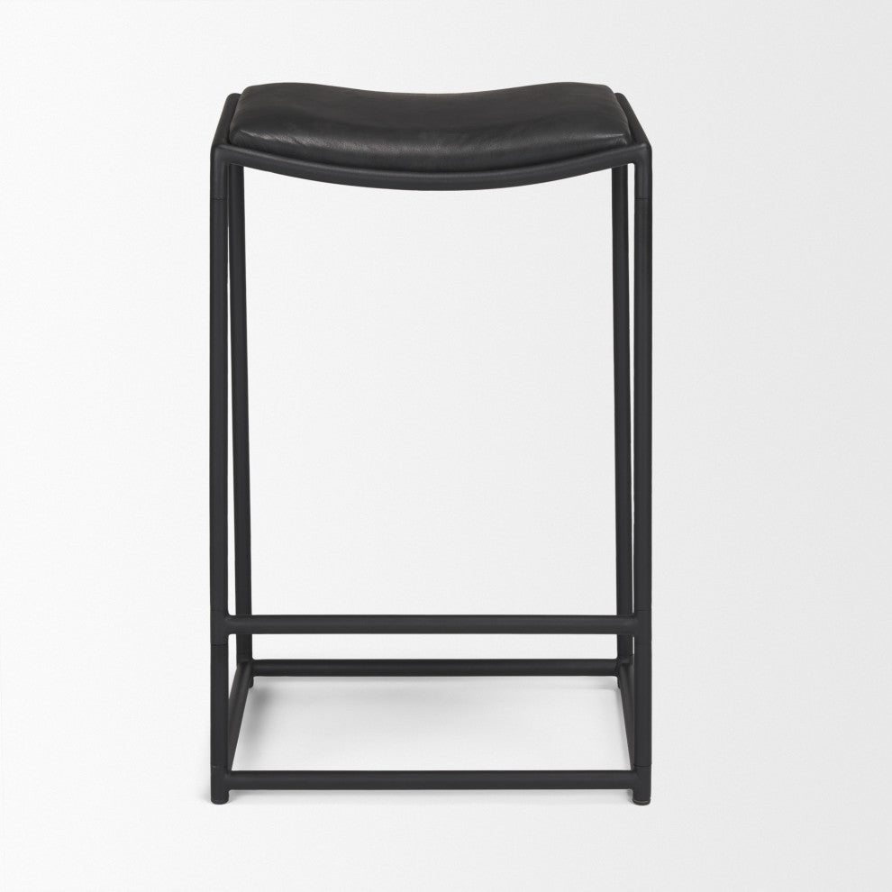 Taniel Black Leather With Black Metal Counter Stool