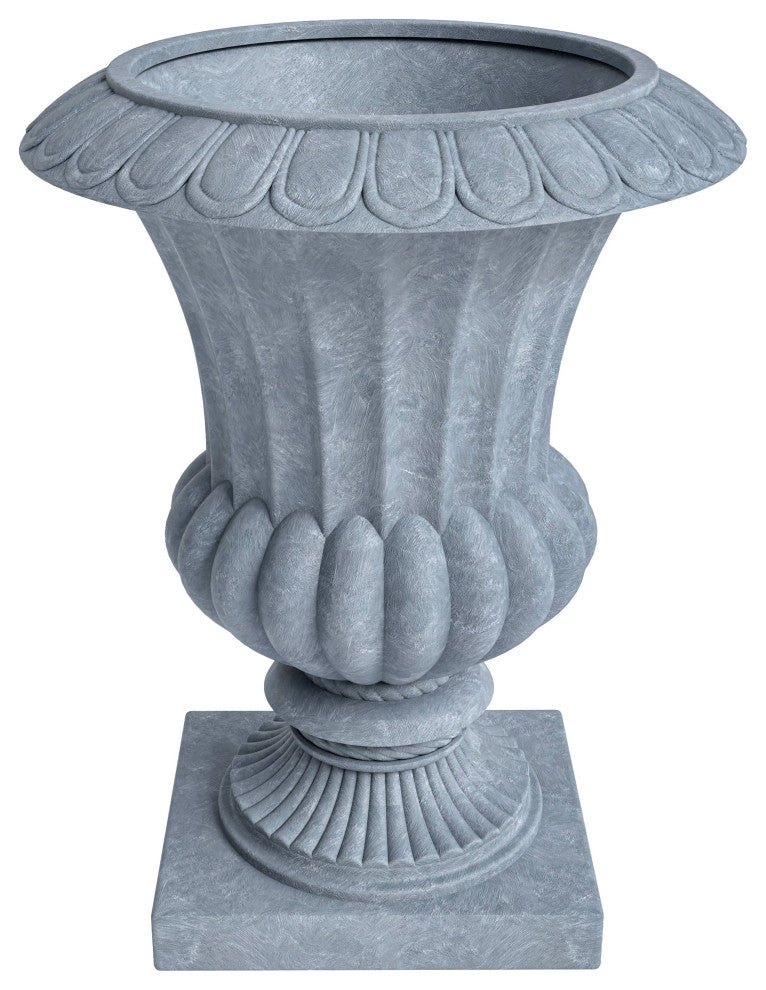 Lotus Urn Planter, Fiberglass and Clay With Drainage Holes, Aged Concrete