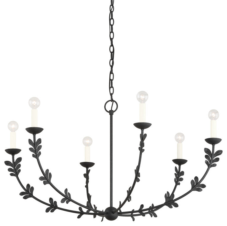 Florian Six Light Chandelier, Black Iron