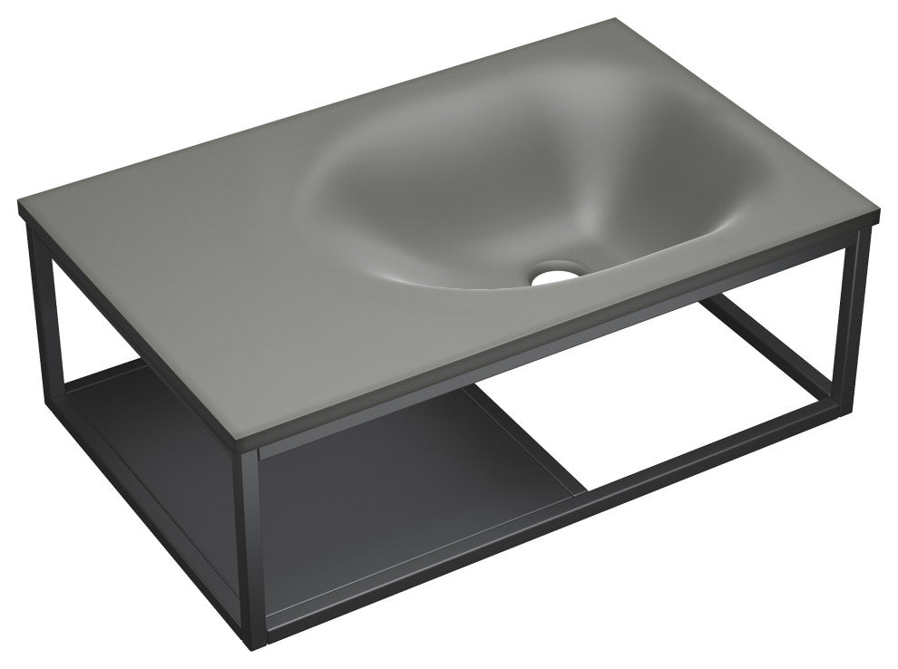 Lisse 24" Rectangle Concrete Wall-Mount Bathroom Sink, Dark Gray