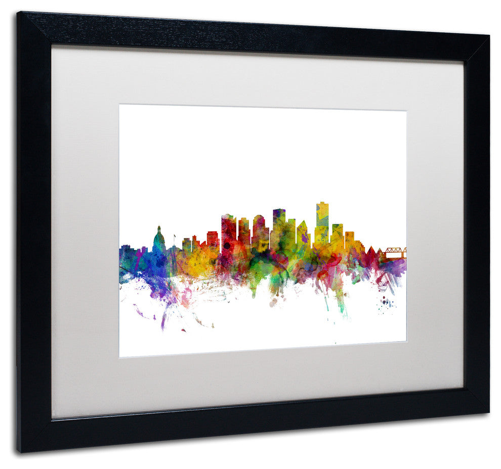 "Edmonton, Canada Skyline" Matted Framed Canvas Art by Michael Tompsett