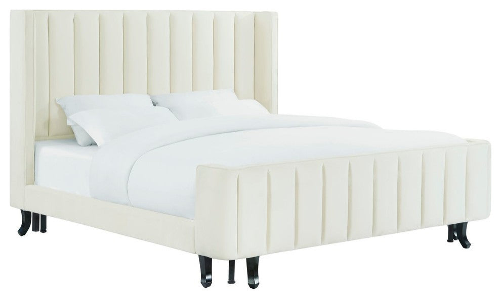 Waverly Cream Velvet Bed in Queen - Cream