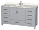 Sheffield 60" Gray Single Vanity, Calacatta Quartz Top, Square Sink, No Mirror