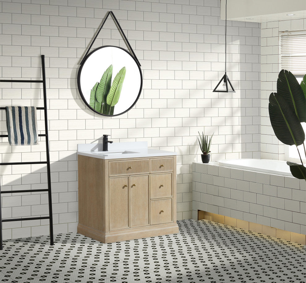 Redondo Bathroom Vanity, Ash Oak, 36", Single Sink, Freestanding