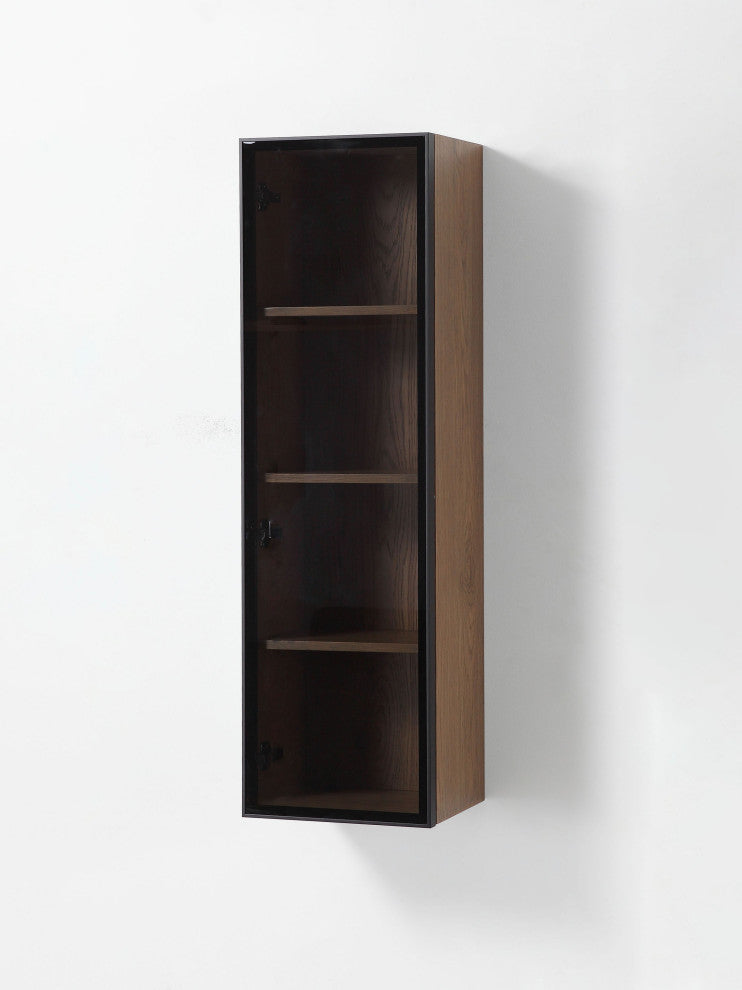 LUCE 13" Wall Mount Modern Bathroom Side Cabinet, Pecan Oak/Matte Black