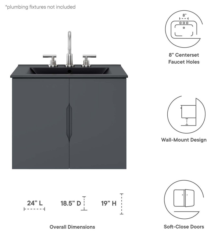 Vitality 24" Bathroom Vanity, Gray Black