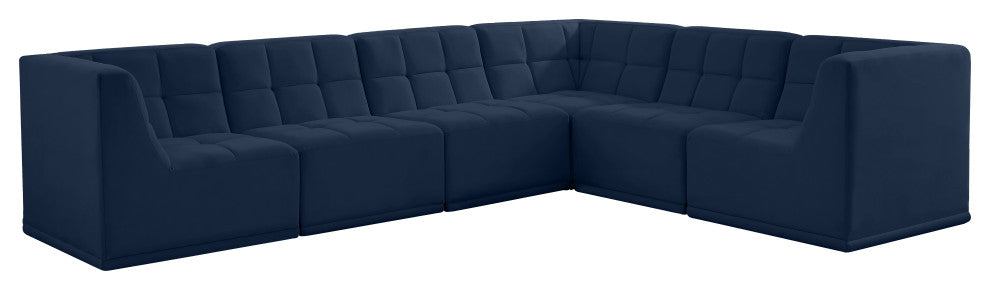 Relax Velvet Upholstered 6-Piece L-Shaped Modular Sectional, Navy