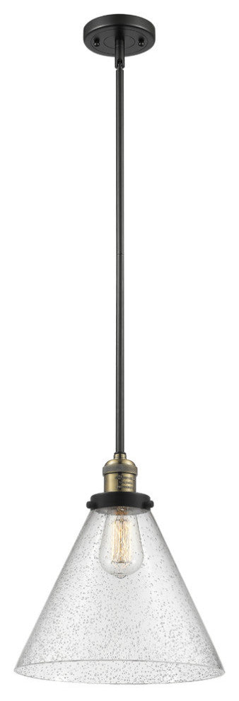 1-Light X-Large Cone 12" Pendant, Black Antique Brass, Glass: Seedy